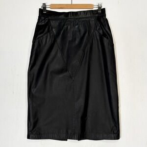 VTG 80s Wilsons Suede & Leather Black Knee Length Pencil Skirt 14 Power Western